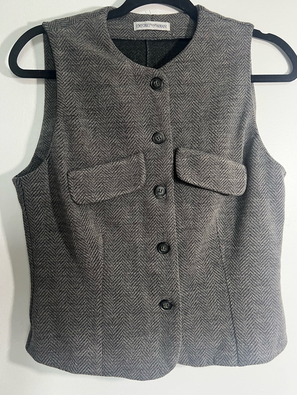 Emporio Armani Black Knit Top with Branded Neck Label